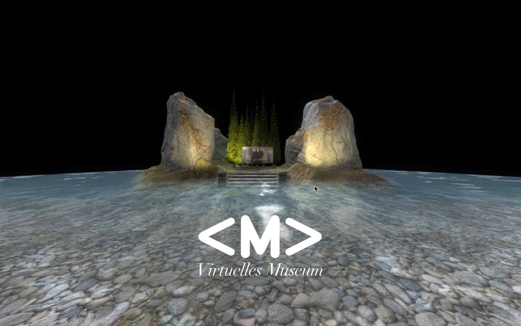 virtuelle Landschaft mit Steinformation, Aufschrift